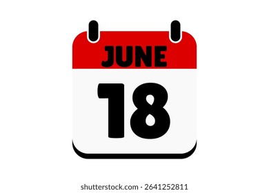 18 June calendar icon text page monthly web design on red, black and white background vector, icon, or illustration with the month of June 18