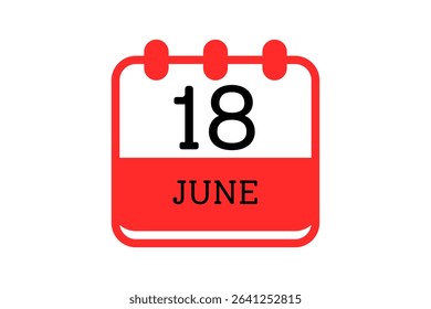 18 June calendar icon text page monthly web design on red, black and white background vector, icon, or illustration with the month of June 18