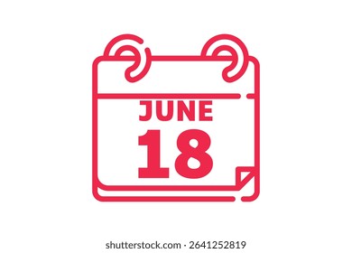 18 June calendar icon text page monthly web design on red, black and white background vector, icon, or illustration with the month of June 18