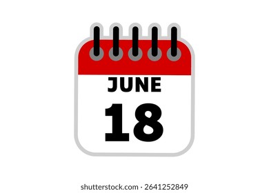 18 June calendar icon text page monthly web design on red, black and white background vector, icon, or illustration with the month of June 18