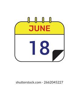 18 de junio Calendario icono de diseño de Ilustración vectorial