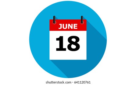 18 june calendar vector flat icon with long shadow