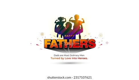 18 June, Father's Day greeting card concept design. Daughter and Son playing with Father poster banner template.