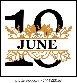 18 Junio Diseño de Vector de conteo de silueta dividida floral | Diseño de impresión | Cortar archivo | Diseño de camiseta | Regalo de cumpleaños
