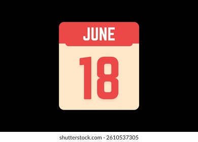 18 June icon text page monthly web design on coral, white, tangerine and black background vector, icon, or illustration with the month of June 18
