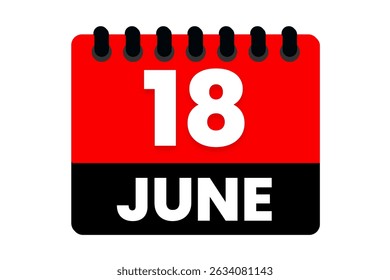 18 June month single day vector, illustration, calendar with red, black and white color background calendar icon of June 18
