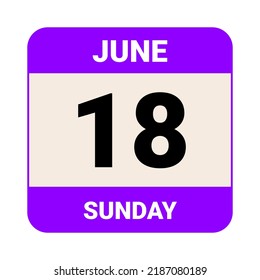 18 June, Sunday. Date template. Useful design for calendar or event promotion. Vector illustration EPS 10 File.