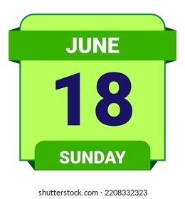 18 June, Sunday. Date template. Useful design for calendar or event promotion. Vector illustration EPS 10 File. Isolated on white background.