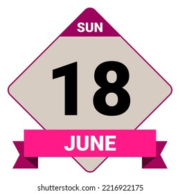 18. Juni, Sonntag. Datumsvorlage. Nützliches Design für Kalender- oder Veranstaltungswerbung. EPS10 Datei, Vektorgrafik. Einzeln auf weißem Hintergrund.
