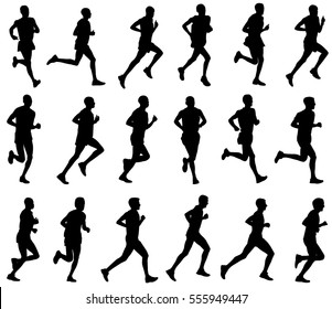 18 marathon runners silhouettes - vector