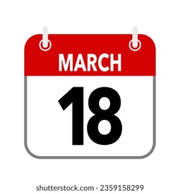 18 March, calendar date icon on white background