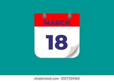 18 March calendar icon text page monthly web design on red, and blue background vector, icon, or illustration with the month of March 18