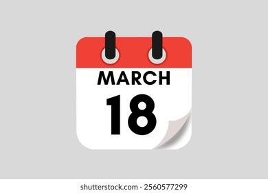 18 March calendar icon text page monthly web design on red, white, black and ash background vector, icon, or illustration with the month of March 18