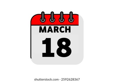 18 March calendar icon text page monthly web design on red, black and white background vector, icon, or illustration with the month of March 18