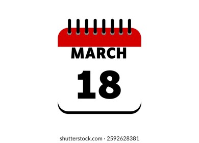 18 March calendar icon text page monthly web design on red, black and white background vector, icon, or illustration with the month of March 18