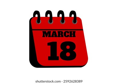18 March calendar icon text page monthly web design on red, black and white background vector, icon, or illustration with the month of March 18