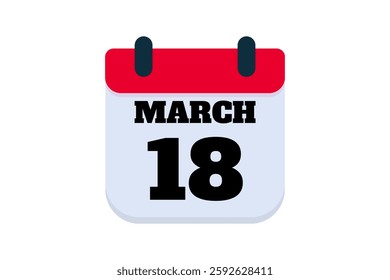18 March calendar icon text page monthly web design on red, black and white background vector, icon, or illustration with the month of March 18