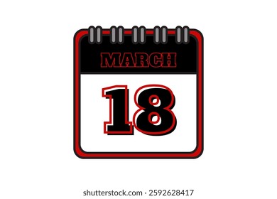 18 March calendar icon text page monthly web design on red, black and white background vector, icon, or illustration with the month of March 18