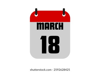 18 March calendar icon text page monthly web design on red, black and white background vector, icon, or illustration with the month of March 18