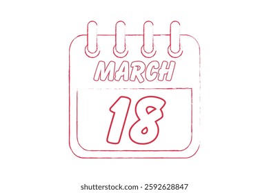 18 March calendar icon text page monthly web design on red and white background vector, icon, or illustration with the month of March 18