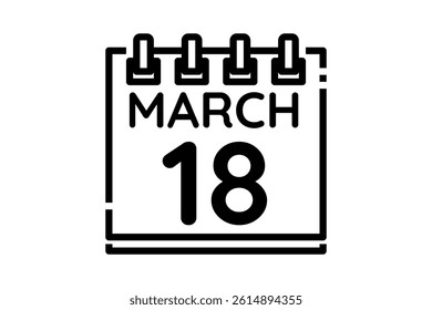 18 March calendar icon text page monthly web design on black and white background vector, icon, or illustration with the month of March 18