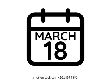18 March calendar icon text page monthly web design on black and white background vector, icon, or illustration with the month of March 18