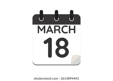 18 March calendar icon text page monthly web design on black and white background vector, icon, or illustration with the month of March 18