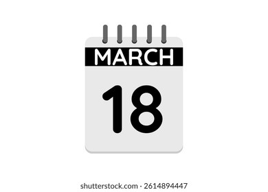 18 March calendar icon text page monthly web design on black and white background vector, icon, or illustration with the month of March 18