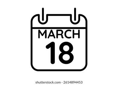 18 March calendar icon text page monthly web design on black and white background vector, icon, or illustration with the month of March 18