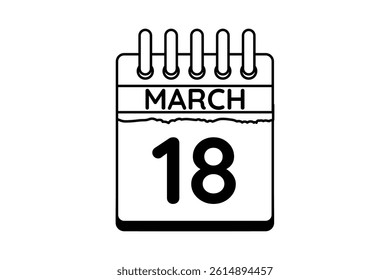 18 March calendar icon text page monthly web design on black and white background vector, icon, or illustration with the month of March 18