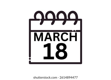 18 March calendar icon text page monthly web design on black and white background vector, icon, or illustration with the month of March 18