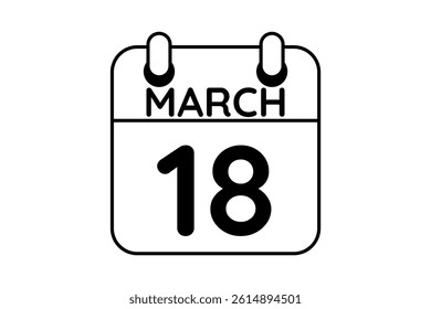18 March calendar icon text page monthly web design on black and white background vector, icon, or illustration with the month of March 18