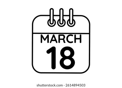 18 March calendar icon text page monthly web design on black and white background vector, icon, or illustration with the month of March 18