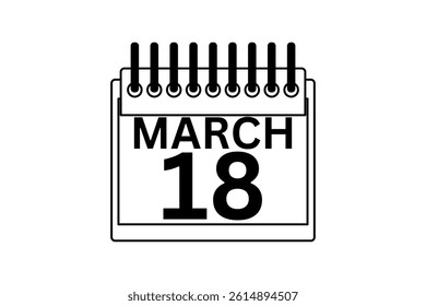 18 March calendar icon text page monthly web design on black and white background vector, icon, or illustration with the month of March 18
