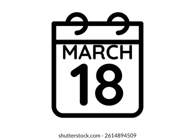 18 March calendar icon text page monthly web design on black and white background vector, icon, or illustration with the month of March 18