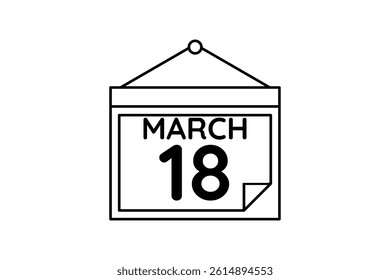 18 March calendar icon text page monthly web design on black and white background vector, icon, or illustration with the month of March 18