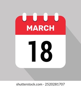 18 march calendar icon vector background. Vector schedule symbol.