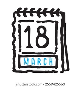 18 March date calendar - A simple yet elegant line art illustration of a date calendar captures the essence of organization and timekeeping. The clean lines and minimalistic design 
