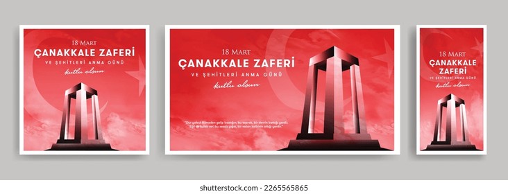 18 mart 1915 Çanakkale Zaferi Kutlu Olsun. Translation: Happy Turkish national holiday of March 18, 1915 the day the Ottomans Canakkale Victory Monument. Vector background.