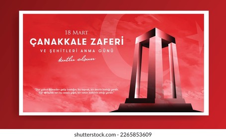 18 mart 1915 Çanakkale Zaferi Kutlu Olsun. Translation: Happy Turkish national holiday of March 18, 1915 the day the Ottomans Canakkale Victory Monument. Vector background.