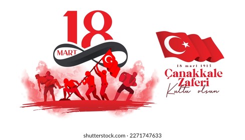 18 mart canakkale zaferi national holiday , 1915 the day the Ottomans victory Canakkale Victory Monument .translation: victory of Canakkale happy holiday March 18 1915 vector illustration