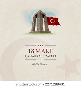 18 de marzo, feliz Día de la Victoria en Canakkale. (TR: 18 Mart Canakkale zaferi kutlu olsun.) ilustración vectorial de tarjeta de felicitación.