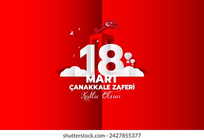 18 mart canakkale zaferi vector illustration. (18 March, Canakkale Victory Day Turkey celebration card.)