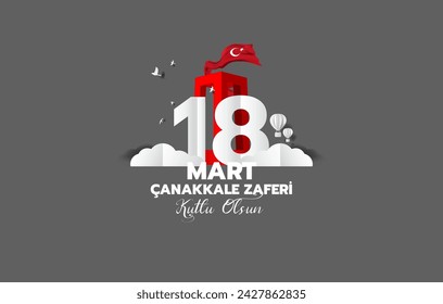 18 mart canakkale zaferi vector illustration. (18 March, Canakkale Victory Day Turkey celebration card.) Grey background