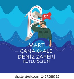 18 mart canakkale zaferi vector illustration. (18 March, Canakkale Victory Day Turkey celebration card.)