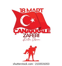 18 de marzo. Feliz victoria de Çanakkale. Y la bandera turca. Vector humano.