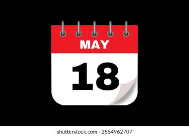 18 May calendar icon text page monthly web design on red, white and black background vector, icon, or illustration with the month of May 18