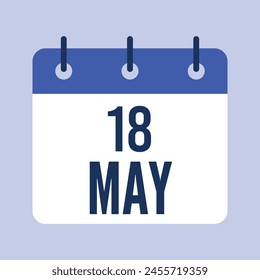 18 May Calendar, Isolated Vector Calendar Icon.