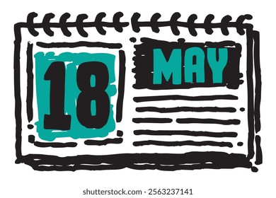 18 May date long table calendar - A simple yet elegant line art illustration of a table date calendar captures the essence of organization and timekeeping and note lines sketch art