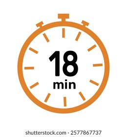 18 minute Timer, clock, icon vector stopwatch isolated icons. Countdown timer symbol.